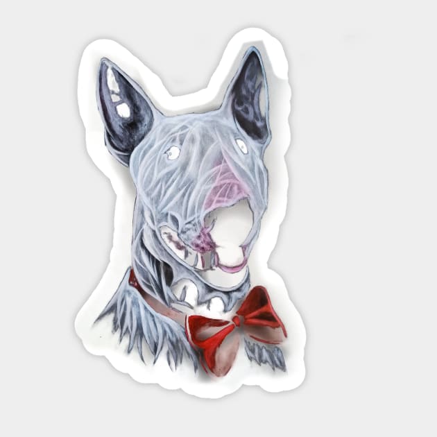 Bull Terrier With Red Bow Tie Acrylic Painting Portrait Sticker by SKornackiArt